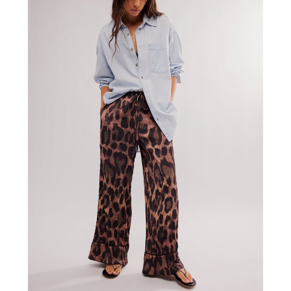 Free People Brown and Black Leopard Wide Leg Pants
